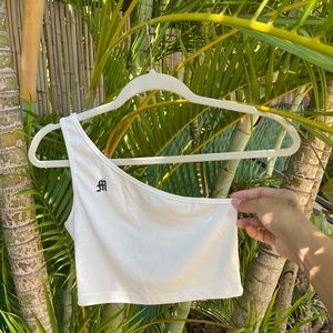 “M” one shoulder crop top